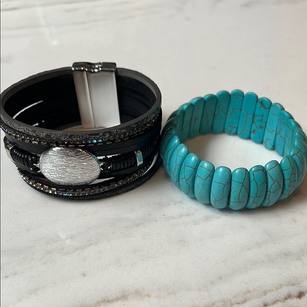 Black and Turquoise Bracelet Set